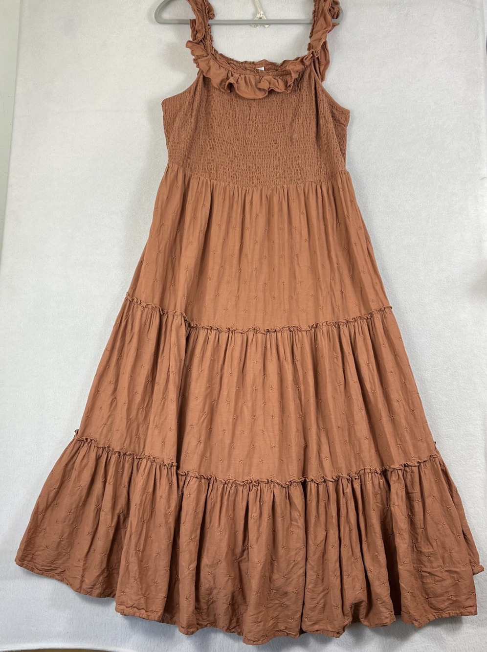 Old Navy Sleeveless Midi Dress XL Easter Smock Orange Smocked Tiered Ruffle